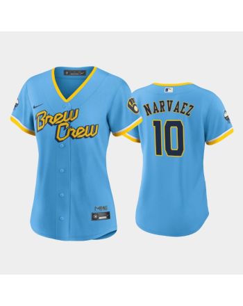 Omar Narvaez 10 Milwaukee Brewers Omar Narvaez 2022-23 City Connect Powder Blue Women's Jersey