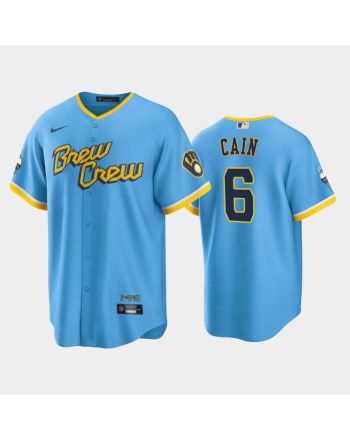 Men's Milwaukee Brewers 6 Lorenzo Cain 2022-23 City Connect Powder Blue Jersey