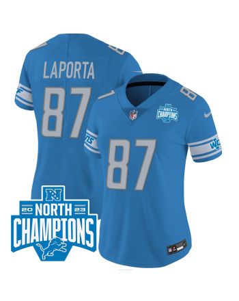 Sam LaPorta 87 Detroit Lions 2023 NFC North Division Champions Patch Women Game Jersey - Blue