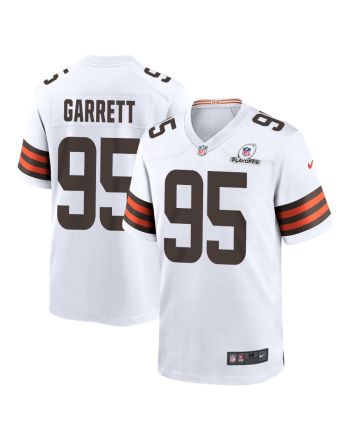 Myles Garrett 95 Cleveland Browns 2023 Playoffs Patch Game Men Jersey - White