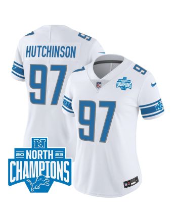 Aidan Hutchinson 97 Detroit Lions 2023 NFC North Division Champions Patch Women Game Jersey - White