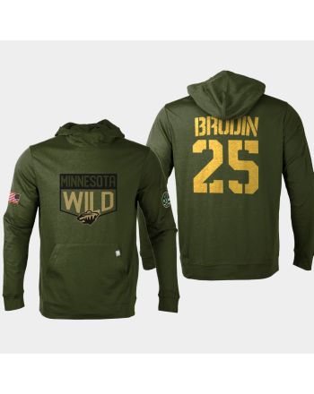 Minnesota Wild 25 Jonas Brodin 2022 Salute to Service Olive Pullover Hoodie