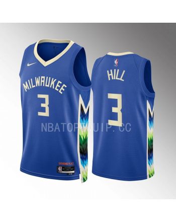 George Hill 3 2022-23 Milwaukee Bucks Blue City Edition Jersey Swingman