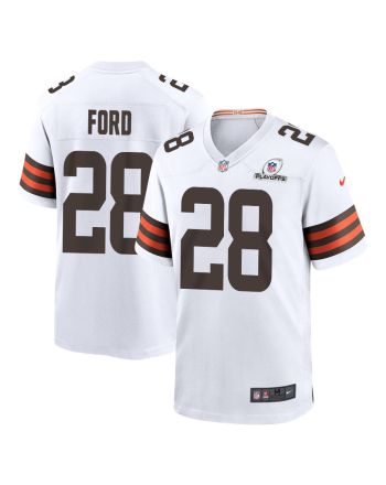 Mike Ford 28 Cleveland Browns 2023 Playoffs Patch Game Men Jersey - White