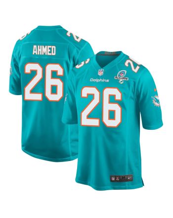 Salvon Ahmed 26 Miami Dolphins 2023 Playoffs Patch Game Men Jersey - Aqua