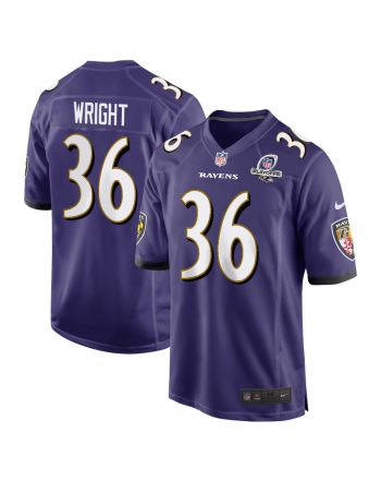 Owen Wright 36 Baltimore Ravens 2023 Playoffs Patch Game Men Jersey - Purple