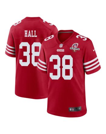 Kemon Hall 38 San Francisco 49ers 2023 Playoffs Patch Game Men Jersey - Scarlet