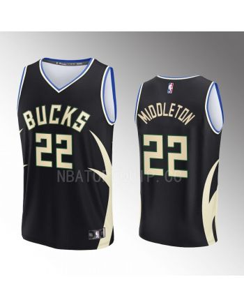 Milwaukee Bucks 22 Khris Middleton Statement Edition Men Jersey 2022-23 Fast Break Black