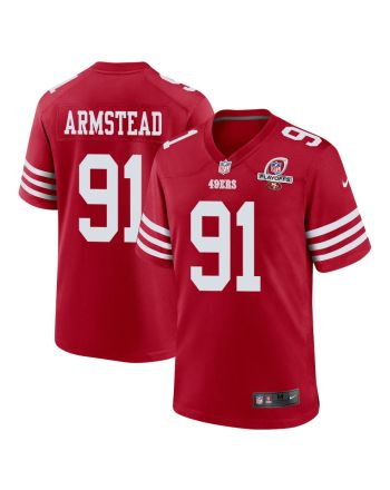 Arik Armstead 91 San Francisco 49ers 2023 Playoffs Patch Game Men Jersey - Scarlet