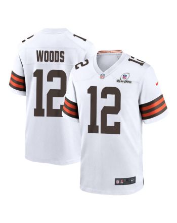 Mike Woods 12 Cleveland Browns 2023 Playoffs Patch Game Men Jersey - White