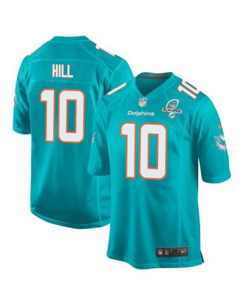 Tyreek Hill 10 Miami Dolphins 2023 Playoffs Patch Game Men Jersey - Aqua