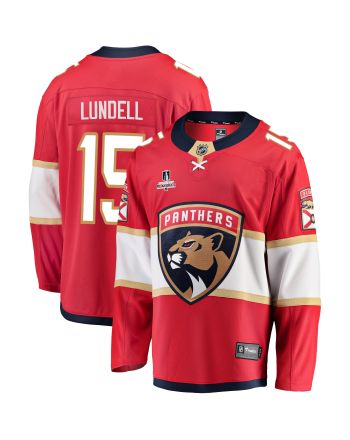 Florida Panthers Anton Lundell 15 Home 2023 Stanley Cup Playoffs Breakaway Men Jersey - Red