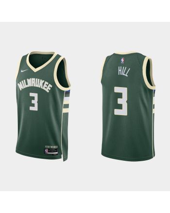 Milwaukee Bucks 3 George Hill 2022-23 Icon Edition Hunter Green Men Jersey