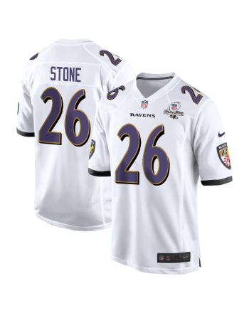 Geno Stone 26 Baltimore Ravens 2023 Playoffs Patch Game Men Jersey - White