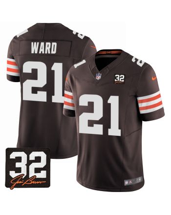 Denzel Ward 21 Cleveland Browns Jim Brown Memorial Patch Game Men Jersey - Brown