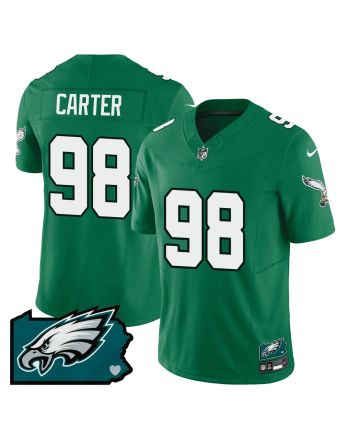 Jalen Carter 98 Philadelphia Eagles Pennsylvania State Map Patch Alternate Game Men Jersey - Kelly Green