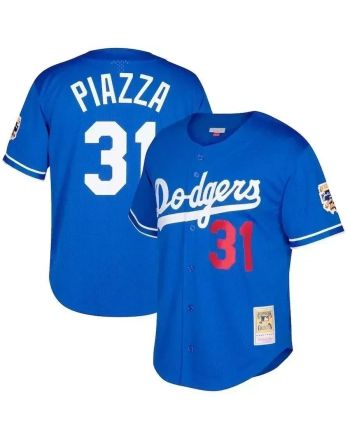 Mike Piazza Los Angeles Dodgers Mitchell And Ness Big And Tall Cooperstown Collection Mesh Button-up Jersey- Royal