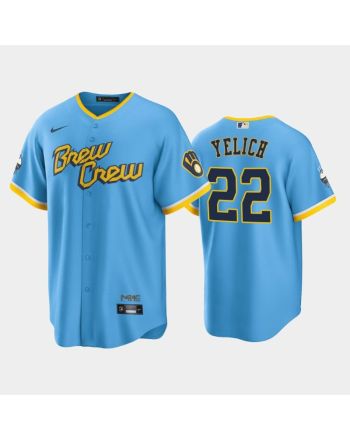 Men's Milwaukee Brewers 22 Christian Yelich 2022-23 City Connect Powder Blue Jersey