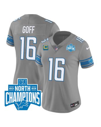 Jared Goff 16 Detroit Lions 2023 NFC North Division Champions Patch Women Game Jersey - Gray