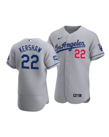 Men's Los Angeles Dodgers Clayton Kershaw 22 2020 World Series Champions Road Jersey Gray