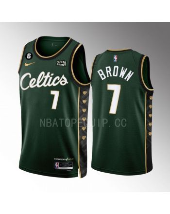 Jaylen Brown 7 Boston Celtics 2022-23 City Edition Green Men Jersey Honor Bill Russell 11 Gold Diamonds