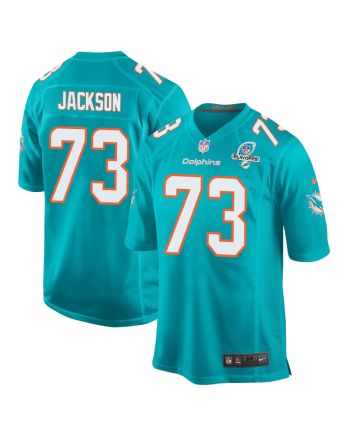 Austin Jackson 73 Miami Dolphins 2023 Playoffs Patch Game Men Jersey - Aqua