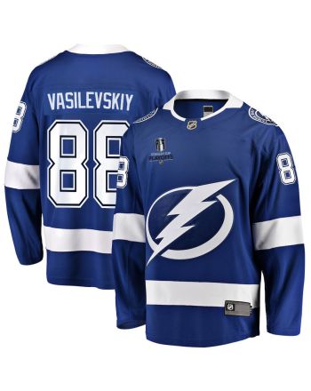 Andrei Vasilevskiy 88 Tampa Bay Lightning Stanley Cup 2023 Playoffs Patch Home Breakaway Men Jersey - Blue