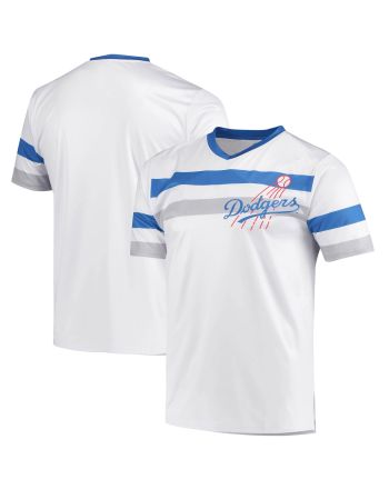 Men's Stitches White Los Angeles Dodgers Cooperstown Collection V-Neck Jersey Jersey