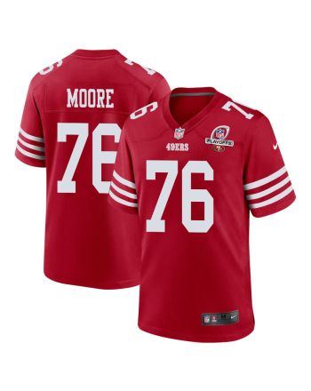 Jaylon Moore 76 San Francisco 49ers 2023 Playoffs Patch Game Men Jersey - Scarlet