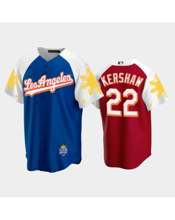 Los Angeles Dodgers Clayton Kershaw 22 2022-23 Royal Red Filipino Heritage Night Jersey