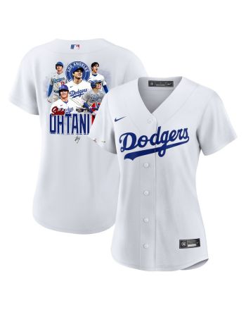 Shohei Ohtani 17 Los Angeles Dodgers Signed Collage Arts 2023 Home Women Jersey - White