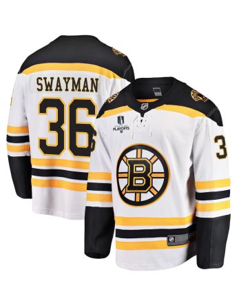 Jeremy Swayman 36 Boston Bruins Stanley Cup 2023 Playoffs Patch Away Breakaway Men Jersey - White