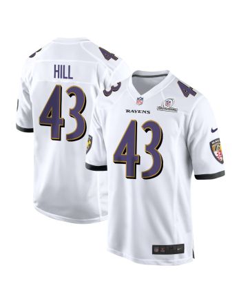 Justice Hill 43 Baltimore Ravens 2024 Divisional Patch Game Men Jersey - White