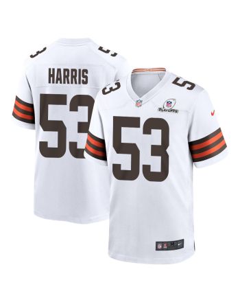 Nick Harris 53 Cleveland Browns 2023 Playoffs Patch Game Men Jersey - White