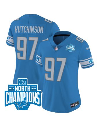 Aidan Hutchinson 97 Detroit Lions 2023 NFC North Division Champions Patch Women Game Jersey - Blue