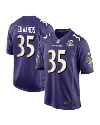 Gus Edwards 35 Baltimore Ravens 2023 Playoffs Patch Game Men Jersey - Purple