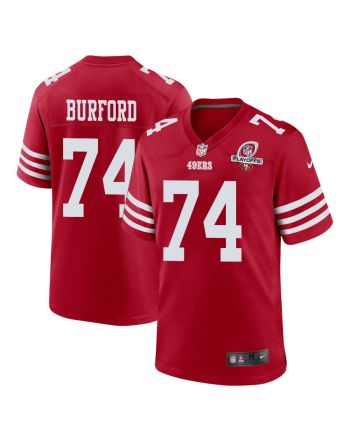 Spencer Burford 74 San Francisco 49ers 2023 Playoffs Patch Game Men Jersey - Scarlet