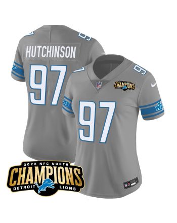 Aidan Hutchinson 97 Detroit Lions 2023 NFC North Champions Patch Women Game Jersey - Gray