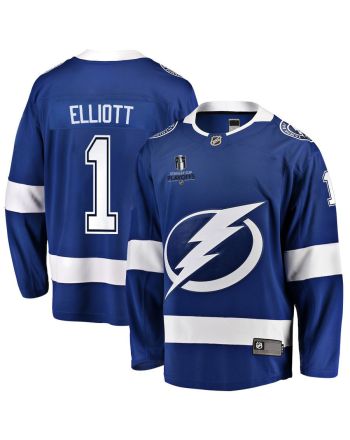 Brian Elliott 1 Tampa Bay Lightning Stanley Cup 2023 Playoffs Patch Home Breakaway Men Jersey - Blue