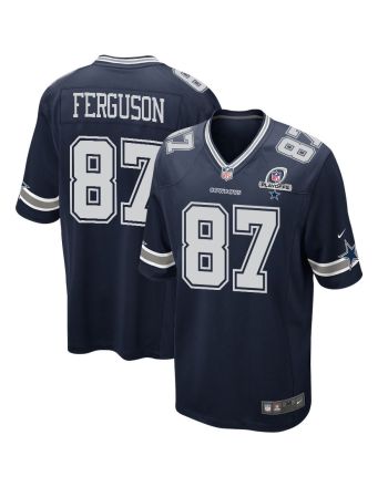 Jake Ferguson 87 Dallas Cowboys 2023 Playoffs Patch Game Men Jersey - Navy