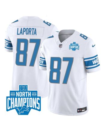 Sam LaPorta 87 Detroit Lions 2023 NFC North Division Champions Patch Game Men Jersey - White