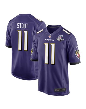 Jordan Stout 11 Baltimore Ravens 2023 Playoffs Patch Game Men Jersey - Purple