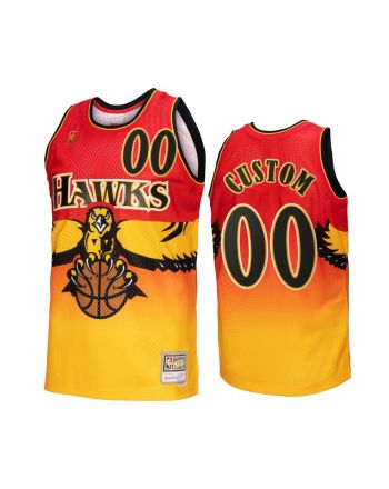 Atlanta Hawks Custom 00 Gold Red Fadeaway Men Jersey Hardwood Classics