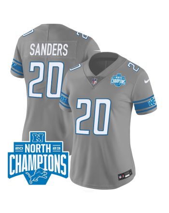 Barry Sanders 20 Detroit Lions 2023 NFC North Division Champions Patch Women Game Jersey - Gray