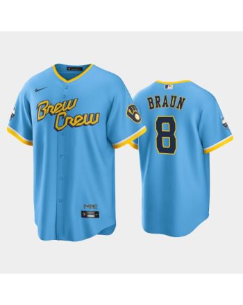 Men's Milwaukee Brewers 8 Ryan Braun 2022-23 City Connect Powder Blue Jersey