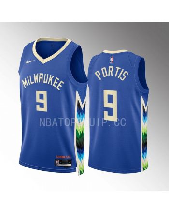 Bobby Portis 9 2022-23 Milwaukee Bucks Blue City Edition Jersey Swingman