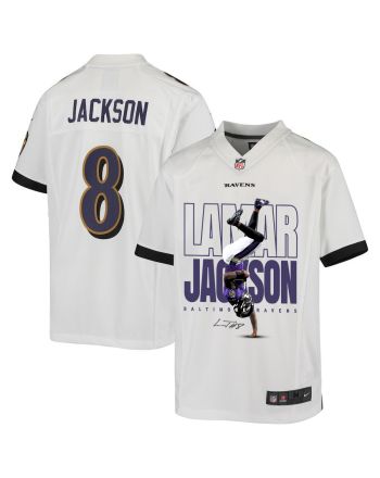 Lamar Jackson 8 Baltimore Ravens Lamar the Merrier Game YOUTH Jersey - White