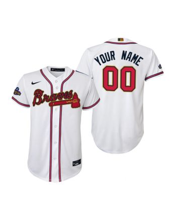 Youth Custom 00 Atlanta Braves White 2022-23 Gold Program Jersey