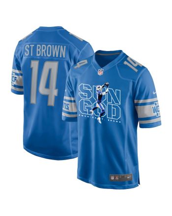 Amon-Ra St. Brown 14 Detroit Lions Sun God Game Men Jersey - Blue