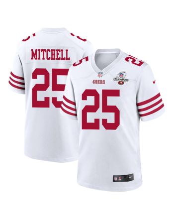 Elijah Mitchell 25 San Francisco 49ers 2023 Playoffs Patch Game Men Jersey - White